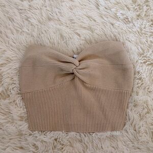 Princess Polly Beige Ribbed Twist Front Strapless Crop Top XS